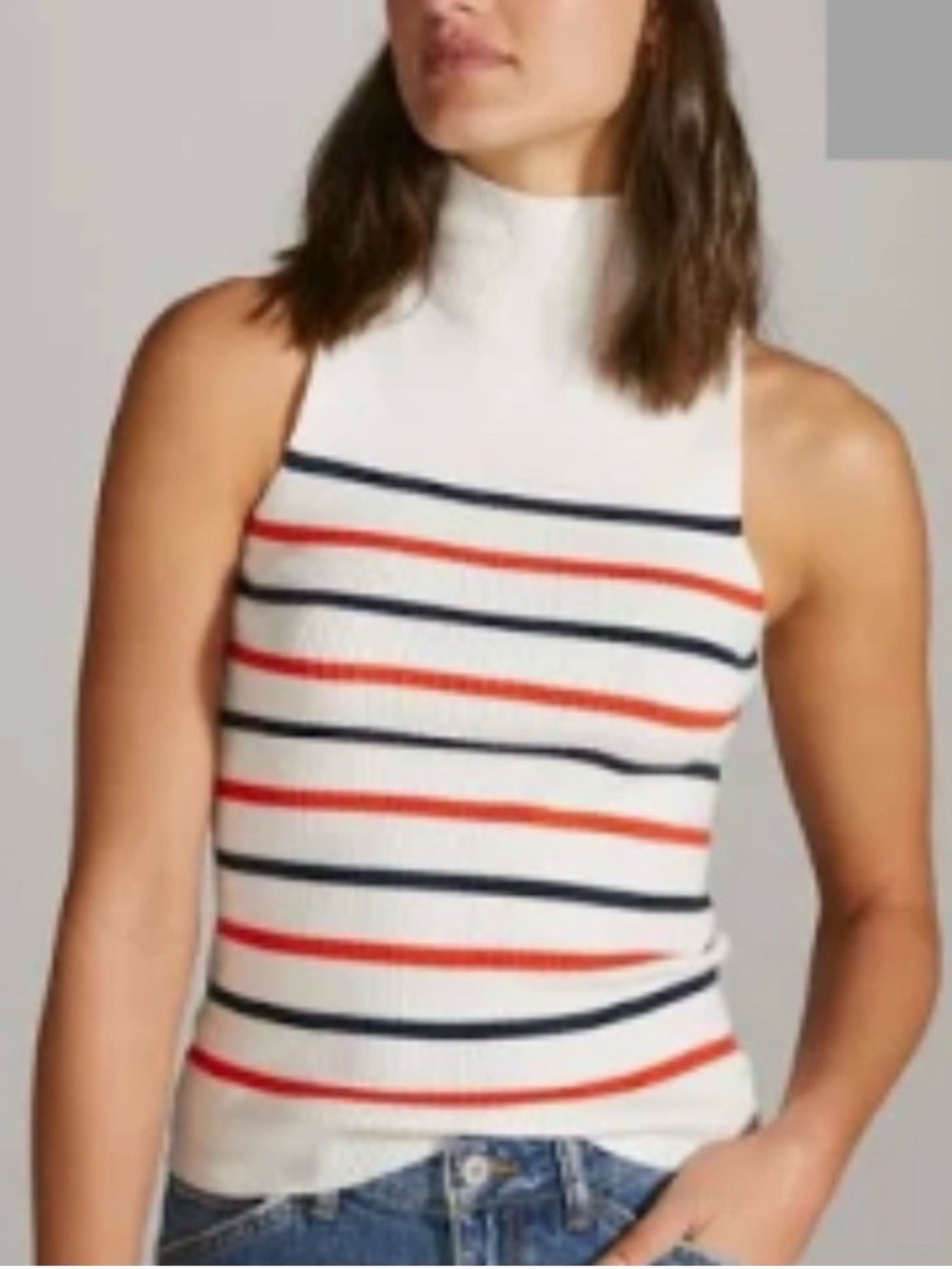 Anthropologie Maeve Cream Tank with Red and Navy Stripes